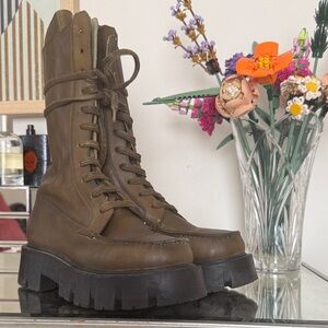 Free People Olive Leather Combat Boots